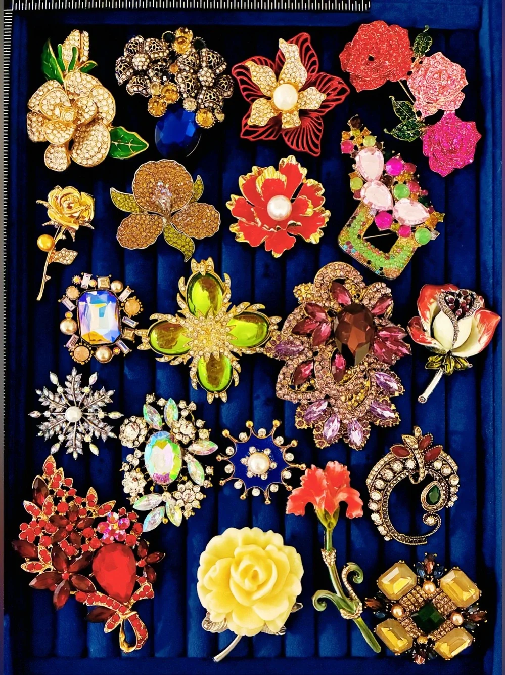 20 Pc Lot Statement Flower Brooch Pins Rhinestone Crystal Enamel Mixed Jewelry